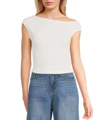 ジービー レディース トップス Tシャツ アシンメトリー キャップ ニット GB Knit Asymmetric Cap Sleeve Top Ivory アイボリー