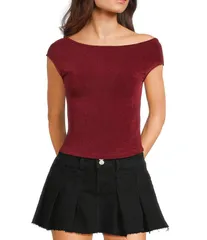 ジービー レディース トップス Tシャツ アシンメトリー キャップ ニット GB Knit Asymmetric Cap Sleeve Top Burgundy バーガンディ