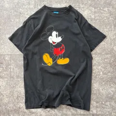 80s 【USA製】 ミッキーマウス ヴィンテージ Tシャツ L シングルステッチ 黒 ディズニー WALT DISNEY PRODUCTIONS 当時物 フェード 墨黒 古着