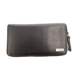 バーバリーブラックレーベル BURBERRY BLACK LABEL 長財布 ウォレット ラウンドファスナー ロゴプレート レザー 黒 ブラック /FF