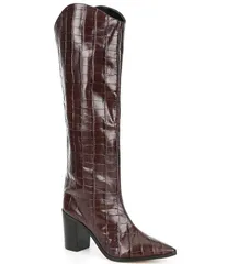 シュッツ レディース シューズ ブーツ・レインブーツ トール ブーツ レザー Schutz Maryana Block Crocodile Embossed Cow Leather Tall Western Boots Dark Chocolate チョコレー