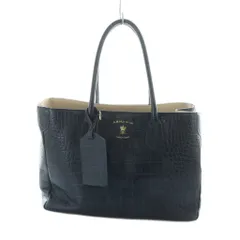 ADMJ アクセソワ Accessoires De Mademoiselle トートバッグ ハンド シボ革 プリントロゴ 型押し クロコレザー 紺 ネイビー ■GY18 /MQのサムネイル