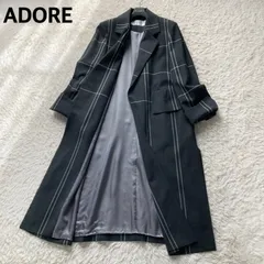 ADORE アドーア モーフィングチェック チェスターコート ロングコート スプリングコート 羽織り チャコールグレー レディース 38サイズ M相当 ウール混 日本製 通勤 オフィス チェック柄 アウター 春先 季節の変わり目にのサムネイル