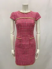 1152 JEWELS ジュエルズ キャバクラ ドレス ミニ ツイード ゴールドチェーン タイト キャバドレス S