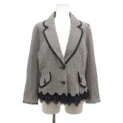 アクシーズファム axes femme テーラードジャケット ブレザー M 紺 ネイビー 白 ホワイト ストライプ柄 レース装飾 長袖 /NU ■GY59