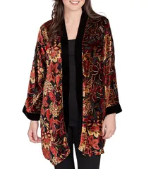 ルビーアールディー レディース アウター コート フラワー柄 ベルベット カーディガン フラワー Ruby Rd Floral Burnout Velvet Shawl Collar Bracelet Sleeve OpenFront Cardigan Che