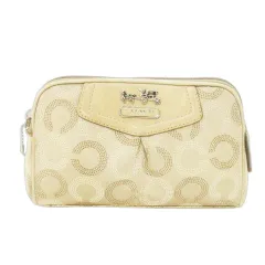 コーチ COACH ポーチ ナイロン ジャカード レザー 革 オプアート ロゴ サテン ベージュ /CK33 ■GY18