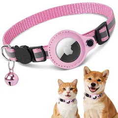 【新品】 LOOBANI ペット用 GPS 追跡 猫用 首輪 エアタグケース 小型犬 鈴付き 調節可能 バックル 軽量 耐衝撃 防水 紛失防止 可愛い おしゃれ ペット ネコ首輪(ピンク, 19-26cm) 1