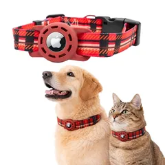 【新品】 masamilk 犬用エアタグ対応首輪 AirTag用 猫 犬 ペット首輪 迷子 追跡 ペット用品 AirTag対応ケース (S, チェックレッド) 1