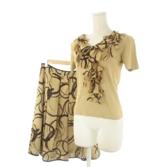ランバン LANVIN COLLECTION セットアップ ニットカットソー 38 スカート 40 茶 ブラウン サークル柄 フリル飾り 半袖 /CK29 ■GY99