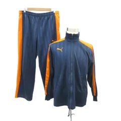 プーマ PUMA スポーツウエア ジャージ セットアップ 上下 上S～M 下M 紺 ネイビー ブルゾンジャケット ストライプ柄 スタンドカラー ジップアップ ミドル丈 パンツ イージー アンクル丈 /YS48 ■GY58