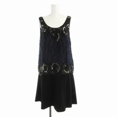 グレースクラス GRACE Class セットアップ フレアワンピース ひざ丈 カットソー ノースリーブ ビジュー装飾 スパンコール 36 紺 ネイビー 黒 ブラック 2643 5209-0 /RO