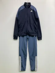 adidas アディダス セットアップ M ネイビー ジャージ 無地 ブランドロゴ ライン柄 シングル