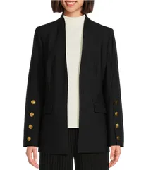 ダナキャラン レディース アウター コート ブレザー Donna Karan Open Front Hardware Button Sleeve Blazer Black ブラックのサムネイル