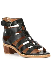 ピコリーノス レディース シューズ サンダル レザー ヒール Pikolinos Blanes Leather Block Heel Gladiator Sandals Black ブラックのサムネイル