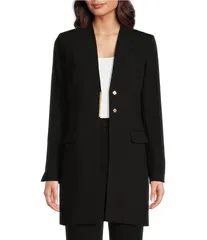 ダナキャラン レディース アウター コート ニット ジャケット Donna Karan Knit Collarless Long Sleeve Snap Front Topper Jacket Blaのサムネイル