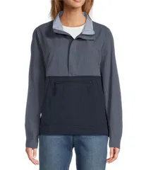 エルエルビーン レディース アウター コート モックネック ハーフジップ ジャケット LLBean Seersucker Anorak Mock Neck Half Zip Pullover Long Sleeve Jacket Soft Indigo インデ
