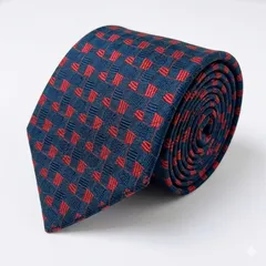 三越 MITSUKOSHI 幾何学模様 パネル柄 格子柄 チェック柄 刺繍 ネイビー 紺 ブランドネクタイ 総柄 メンズネクタイ 高級シルクのサムネイル