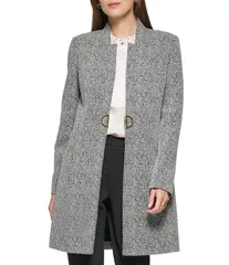 ダナキャラン レディース アウター コート ニット ジャケット DKNY by Donna Karan Point Collar Knit Long Topper Jacket BlackWhiteのサムネイル