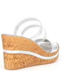 오넥스 여성 신발 샌들 플랫폼 가죽 Onex Vanish Leather Rhinestone Cork Wedge Platform Sandals Silver