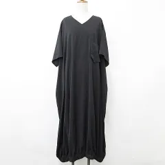 パターントルソー patterntorso ワンピース 五分袖 Vネック ロング 黒 ブラック F