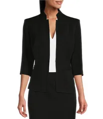 プレストンアンドヨーク レディース アウター コート クレープ ブレザー Preston York Elsa Stretch Crepe 34 Sleeve Mandarin Collar Blazer Black ブラック