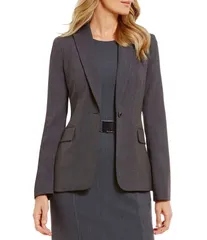 カルバンクライン レディース アウター コート ジャケット Calvin Klein Notch Lapel Long Sleeve One Button Jacket Charcoal チャコールのサムネイル