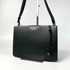 美品 KATE SPADE ケイトスペード エヴァ スクエアショルダーバッグ レザー ロゴ 黒 ブラック WKRU6010