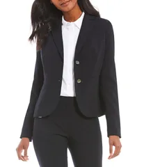 カルバンクライン レディース アウター コート ブレザー Calvin Klein Luxe Stretch 2 Button Notch Lapel Long Sleeve Blazer Navyのサムネイル