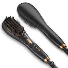 ヘアアイロン ストレートブラシ 【80℃?230℃温度調節・マイナスイオン機能搭載】 ヒートブラシ LEDパネル 静電気防止 火傷防止設計 16段階温度調節可能 MAX230℃ ツヤ感UP ブラシアイロン つやのある髪へ 電熱ヘアブラシ 自動ロック機能 自動Y
