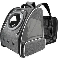 Okiki 拡張可能な 犬 猫 リュック ペット キャリー バッグ 通院/旅行/災害避難用 【2種類の窓付き・カーテン付き】小型犬 猫 ハウス 折りたたみ 大容量 通気性 宇宙船 猫バッグY