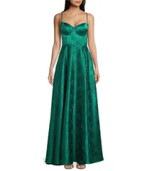 ビーダーリン レディース トップス ワンピース サイドスリット B Darlin Jacquard Sweetheart Neck Corseted Bodice Side Slit Dress Hunter