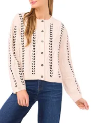 セセ レディース アウター ニット・セーター カーディガン ニット CeCe Cable Knit Round Neck Ribbon Long Sleeve Cardigan Snow Cream クリーム