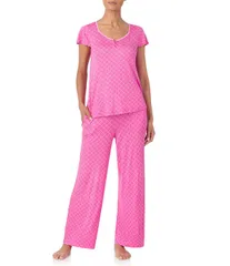 トッミーバハマ レディース アンダーウェア ナイトウェア プリント ニット ジャージー Tommy Bahama Geo Print Short Sleeve Jersey Knit Long Pajama Set Dark Pink Print ピンク