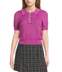 INサンフランシスコ レディース アウター ニット・セーター フリル IN San Francisco Ruffle Collared Short Sleeve Sweater Top Orchidのサムネイル