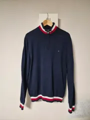トミーヒルフィガー ネイビー ハーフジップアップ ニット L