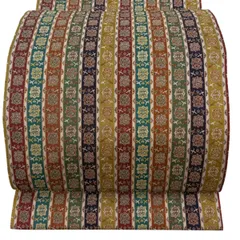 【美品】 袋帯 逸品 龍村晋 唐花雙鳥長斑錦 縞 山吹茶色 全通 正絹 【中古】のサムネイル