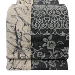 【美品】 袋帯 名品 花唐草 幾何学模様 黒灰 全通 正絹 【中古】