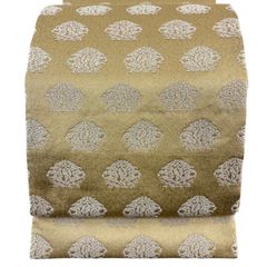 G100 美品 袋帯 六通 じゅらく 証紙329 唐織 金糸 格子 花菱 正絹