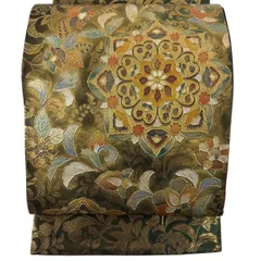 【美品】 袋帯 名品 華文 花唐草 金銀彩 螺鈿 金色 お太鼓柄 正絹 【中古】