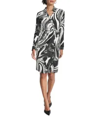 ダナキャラン レディース トップス ワンピース アシンメトリー プリント ジャージー DKNY by Donna Karan Swirl Print Jersey Collared Long Sleeve Asymmetrical Button Front D
