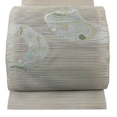 夏用 紗 名古屋帯 スワトウ刺繍 扇 水面 水彩 銀糸 着物 052b - メルカリ