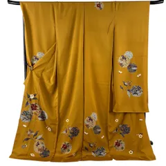 【美品】 振袖 身丈180cm 裄丈69cm 未仕立て 仮絵羽 雪輪 枝花 金彩 山吹色 正絹 秀品 【中古】