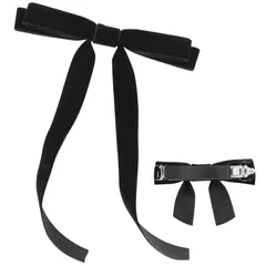 ロングリボン ポニークリップ シンプル 髪飾りヘアアクセサリー ベルベット 普段使い 大きめ 華奢 韓国 リボンヘアクリップ ファッション ヘアバレッタ 大人 黒 ベロアリボンバレッタ Btype