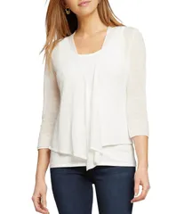 ニックアンドゾー レディース アウター ニット・セーター カーディガン リネン NIC ZOE Lightweight 4Way Linen Blend Open Front 34 Sleeve Cardigan Paper White ホワイト