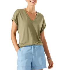 トッミーバハマ レディース トップス Tシャツ Vネック シャツ ニット ジャージー Tommy Bahama Kauai Soft Stretch Knit Jersey VNeck Short Sleeve TShirt Tea Leaf
