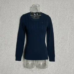 S Tommy Hilfiger トミーヒルフィガー ウィメンズ ネイビー ケーブル ラウンド ニット