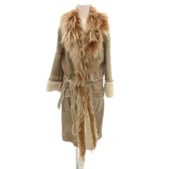 ノーブランド ムートンコート リアルファー 毛皮 ロング丈 ベージュ /YJ ■GY18