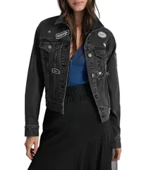 ダナキャラン レディース アウター コート デニム ジャケット DKNY by Donna Karan Pins And Patches Denim Trucker Jacket Bowery Wasのサムネイル