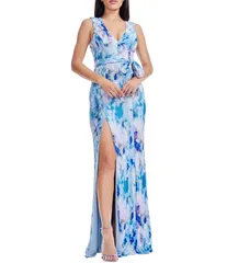 ドレスザポプレーション レディース トップス ワンピース Vネック シフォン フラワー柄 フロントスリット プリント ノースリーブ フラワー Dress the Population Sandra VNeck Sleeveless Floral Printed